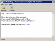 OneNote Password Recovery Key screenshot